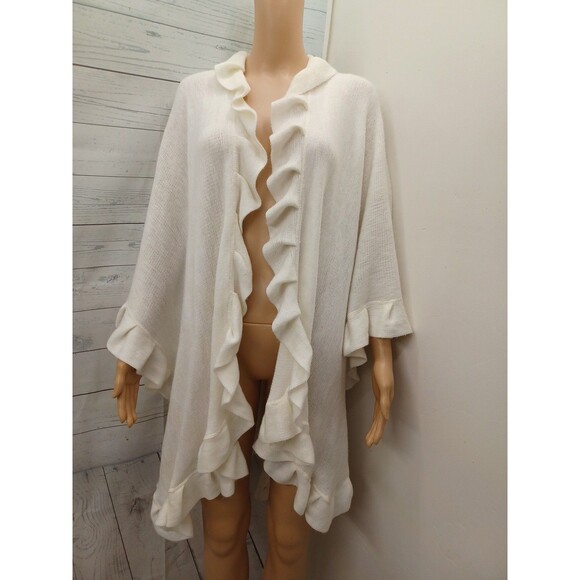 croft & barrow Sweaters - Croft & Barrow Ivory Open Front Knit Cape One Size Romantic Ruffles